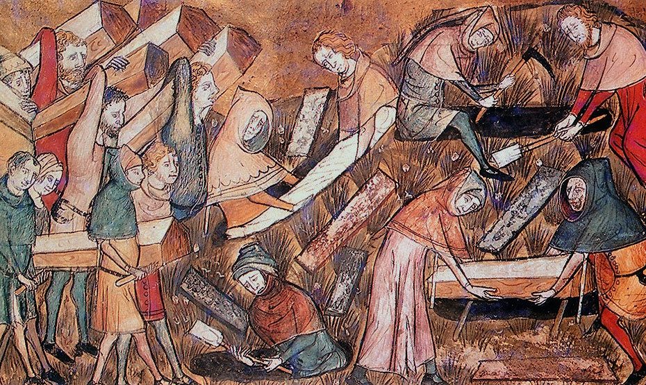 Burying plague victims in Tornai - Brussels, Bibliothèque royale de Belgique