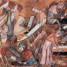 Burying plague victims in Tornai - Brussels, Bibliothèque royale de Belgique